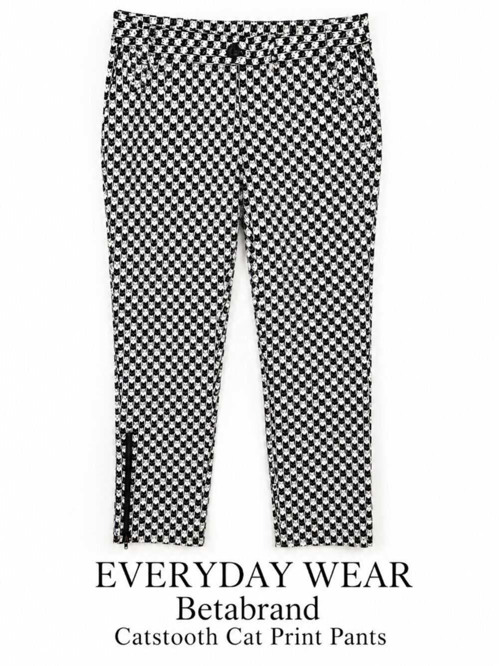 Betabrand Catstooth Dress Pant Yoga Pants Slim Ankle Zip Stretch L